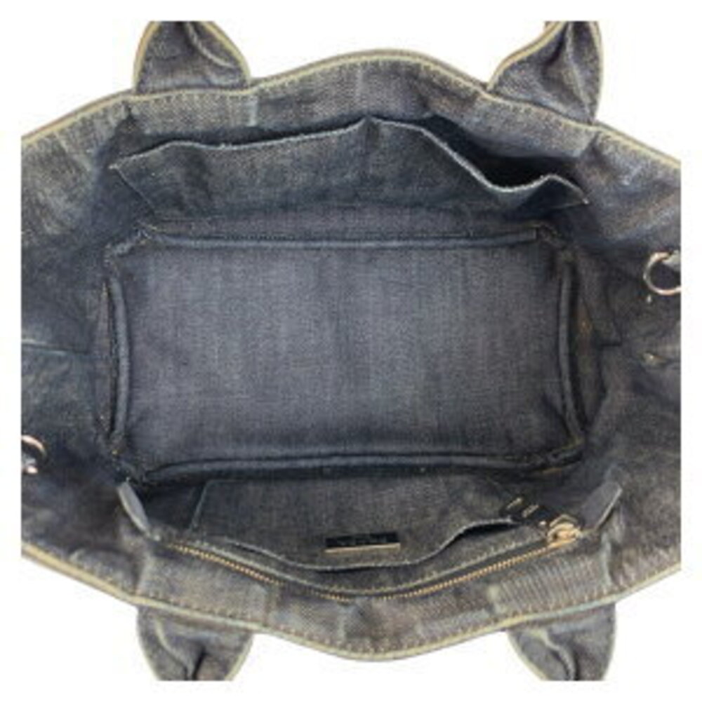 Prada shoulder Canapa denim plate tote beaded Blue triangular Navy logo bag - Picture 9 of 10